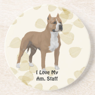 Amerikaanse Staffordshire Terrier ~ Tan Leaves Mot Zandsteen Onderzetter