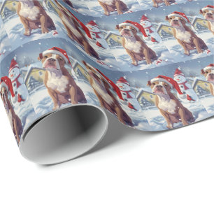 Amerikaanse Staffordshire Winter Wonderland Kerstm Cadeaupapier