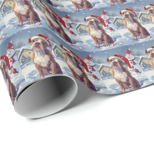 Amerikaanse Staffordshire Winter Wonderland Kerstm Cadeaupapier (Rol Hoek)