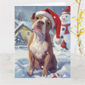 Amerikaanse Staffordshire Winter Wonderland Kerstm Kaart (Gele Bloem)