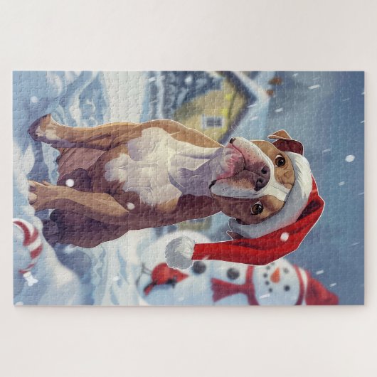 Amerikaanse Staffordshire Winter Wonderland Kerstm Legpuzzel (Horizontaal)