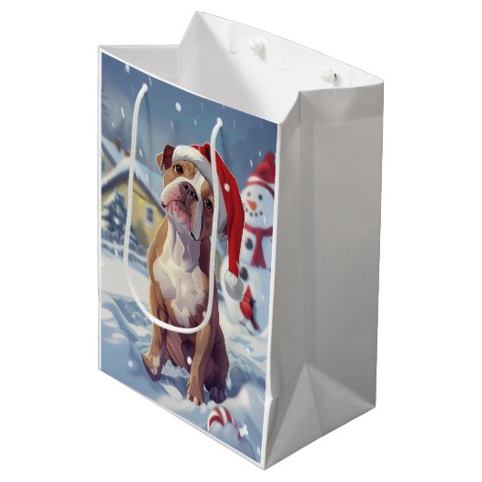 Amerikaanse Staffordshire Winter Wonderland Kerstm Medium Cadeauzakje (Voorkant Gekanteld)