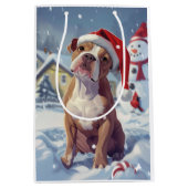 Amerikaanse Staffordshire Winter Wonderland Kerstm Medium Cadeauzakje (Voorkant)