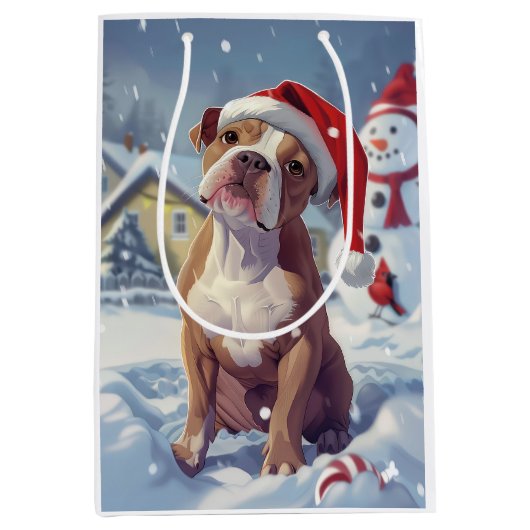 Amerikaanse Staffordshire Winter Wonderland Kerstm Medium Cadeauzakje (Voorkant)