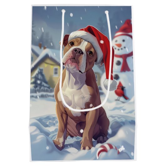 Amerikaanse Staffordshire Winter Wonderland Kerstm Medium Cadeauzakje (Achterkant)