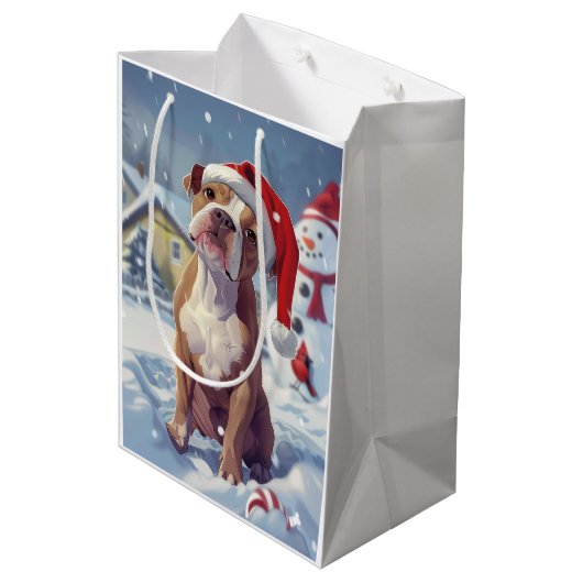Amerikaanse Staffordshire Winter Wonderland Kerstm Medium Cadeauzakje (Achterkant Gekanteld)