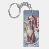 Amerikaanse Staffordshire Winter Wonderland Kerstm Sleutelhanger (Voorkant Links)