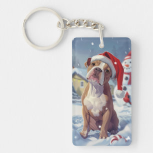 Amerikaanse Staffordshire Winter Wonderland Kerstm Sleutelhanger