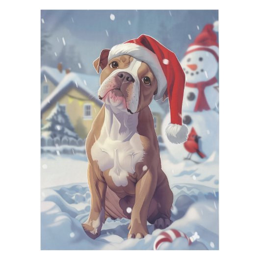 Amerikaanse Staffordshire Winter Wonderland Kerstm Tafelkleed (Voorkant)