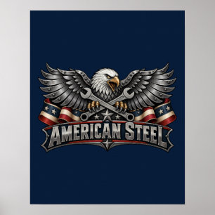 Amerikaanse Stalen Adelaar en Sleutels Marineblauw Poster