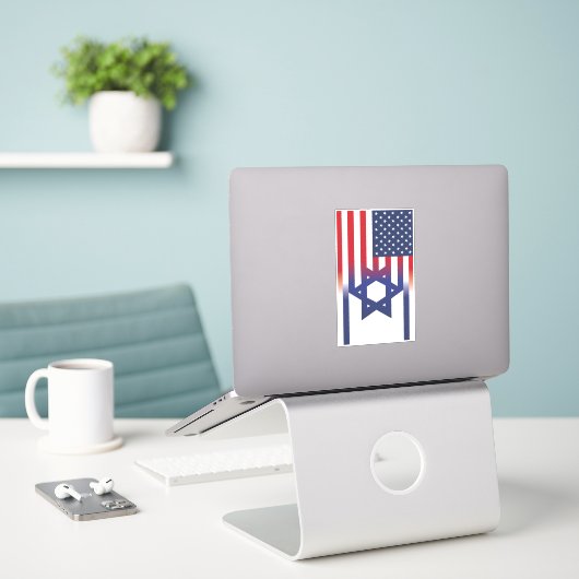 Amerikaanse Stand Met Israël vlag Sticker (Laptop op bureau)