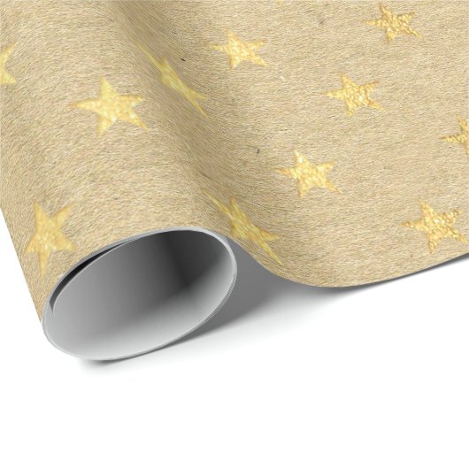Amerikaanse Stars Kraft Gold Natural Elegant Minim Cadeaupapier (Rol Hoek)