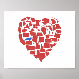 Amerikaanse Staten Heart Mosaic North Carolina Red Poster