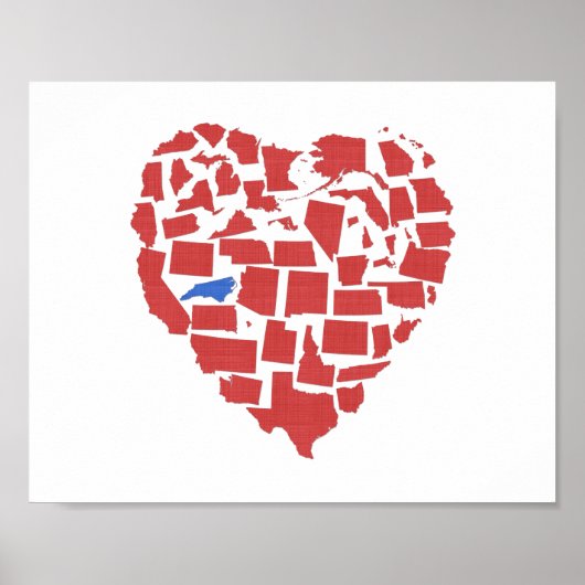 Amerikaanse Staten Heart Mosaic North Carolina Red Poster (Voorkant)