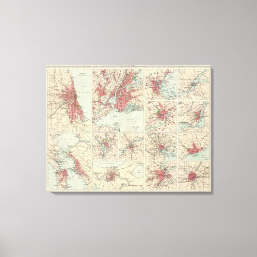 Amerikaanse steden op uniforme schaal canvas afdruk (Voorkant)