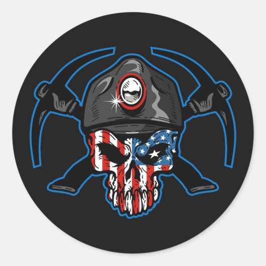 AMERIKAANSE STEENKOOLMIJNER SKELETONTWERP RONDE STICKER (Voorkant)