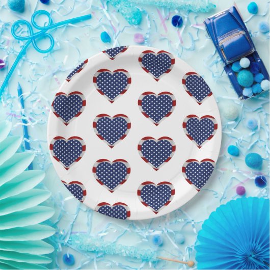 Amerikaanse sterren en strepen harten patriottisch papieren bordje (Feest)