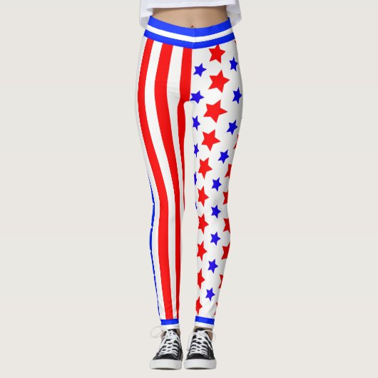 Amerikaanse sterren en strips op WITTE Leggings (Voorkant)