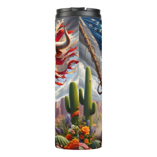 Amerikaanse stier: woestijnlading, sterren, strepe thermosbeker (Achterkant)