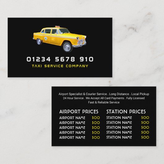 Amerikaanse stijl taxi, prijslijst visitekaartje (Voorkant / Achterkant)