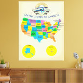 Amerikaanse  stijlkaart canvas afdruk (Insitu (Woonkamer))