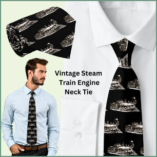  Amerikaanse stoomtreinlocomotief op zwart Stropdas