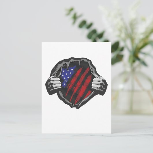 Amerikaanse superheld Costume Flag T-Shirt Briefkaart (Staand voorkant)