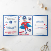 Amerikaanse superheld Tremendous Birthday Drieluik Uitnodiging (Binnen)