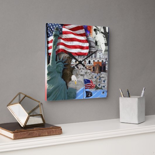 Amerikaanse Symbolen Vierkante Klok (Kantoor)