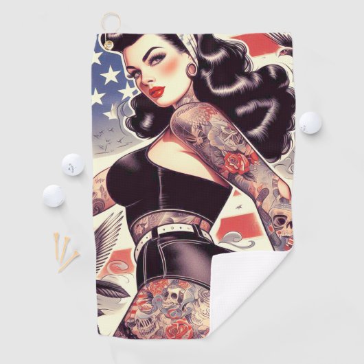 Amerikaanse Tattoo Pin-up Golfhanddoek (Insitu)