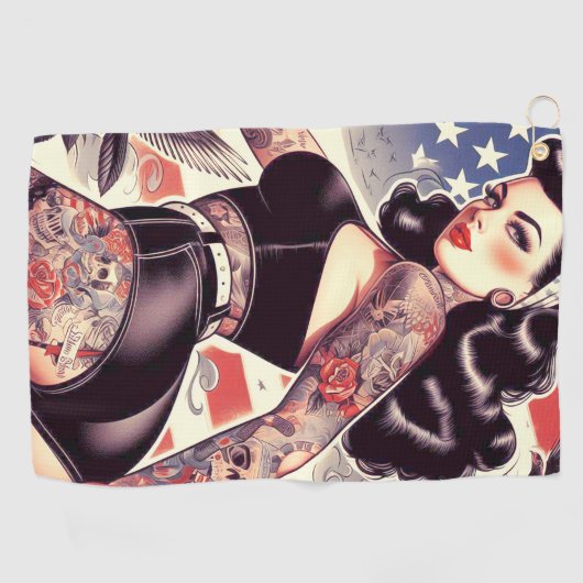 Amerikaanse Tattoo Pin-up Golfhanddoek (Horizontaal)