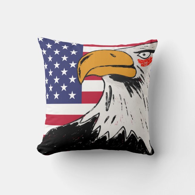 Amerikaanse tekening van een adelaar kussen (Voorkant)