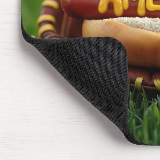 Amerikaanse tekst over een hotdog in honkbalhandsc muismat (Hoek)