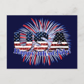 Amerikaanse tekstvlag glitters vuurwerk Happy 4 ju Briefkaart (Voorkant)