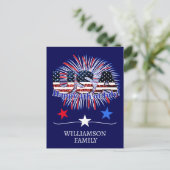 Amerikaanse tekstvlag glitters vuurwerk Happy 4 ju Briefkaart (Staand voorkant)