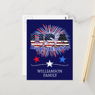 Amerikaanse tekstvlag glitters vuurwerk Happy 4 ju Briefkaart