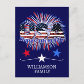Amerikaanse tekstvlag glitters vuurwerk Happy 4 ju Briefkaart (Voorkant)