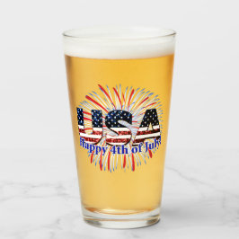 Amerikaanse tekstvlag glitters vuurwerk Happy 4 ju Glas