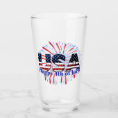 Amerikaanse tekstvlag glitters vuurwerk Happy 4 ju Glas (Voorkant)