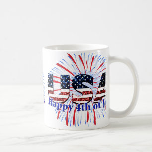 Amerikaanse tekstvlag glitters vuurwerk Happy 4 ju Koffiemok