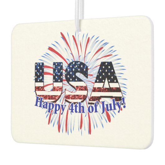 Amerikaanse tekstvlag glitters vuurwerk Happy 4 ju Luchtverfrisser (Links)