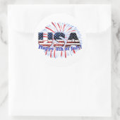 Amerikaanse tekstvlag glitters vuurwerk Happy 4 ju Ronde Sticker (Tas)
