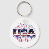 Amerikaanse tekstvlag glitters vuurwerk Happy 4 ju Sleutelhanger (Achterkant)