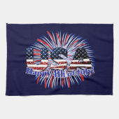 Amerikaanse tekstvlag glitters vuurwerk Happy 4 ju Theedoek (Horizontaal)