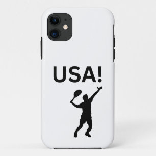 Amerikaanse tennisspeler die punt gebruikt als een Case-Mate iPhone case