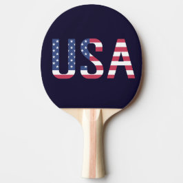 Amerikaanse Text American Flag op Custom Navy Blue Tafeltennisbatje