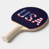 Amerikaanse Text American Flag op Custom Navy Blue Tafeltennisbatje (Voorkant Gekanteld)