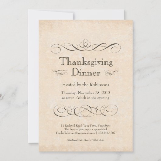 -Amerikaanse Thanksgiving Dinner Invitations Kaart (Achterkant)