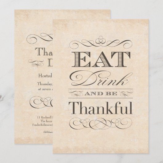 -Amerikaanse Thanksgiving Dinner Invitations Kaart (Voorkant / Achterkant)