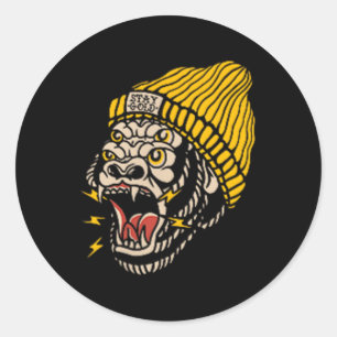 Amerikaanse traditionele Tattoo gorilla alternatie Ronde Sticker